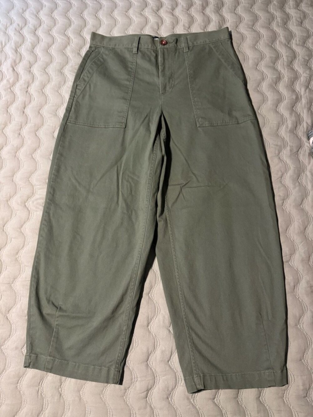 LANDS END GREEN WIDE BARREL LEG HIGH RISE CROP PANT SIZE 14 EXCELLENT CONDITION